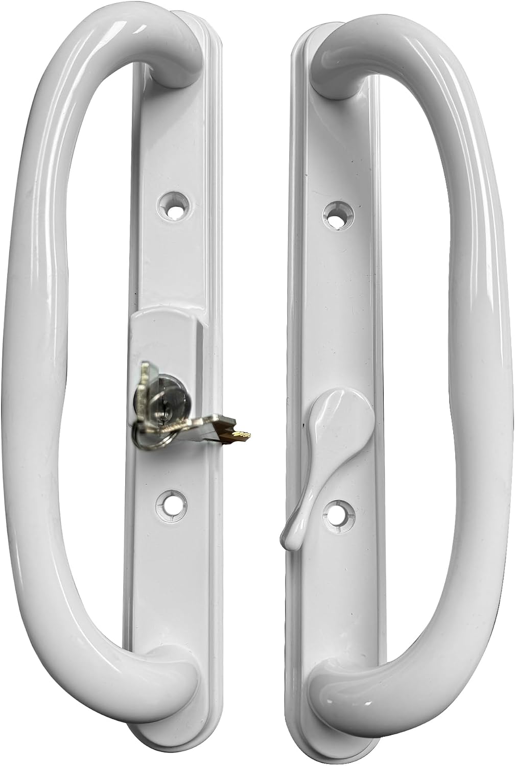 10' Olympus Sliding Patio Glass Door White Offset Pull Handle Set Replacement with Keys fits 3 ¹⁵/₁₆ inches Hole Spacing, and 1-1/4' to 2-1/4' Door Thickness - Fix and Repair Hardware