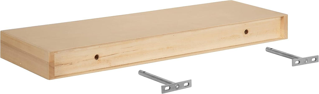 Kate and Laurel Havlock Modern Natural Floating Shelves; Set of 2; 24 x 8; Natural Wood; Mid-Century Bathroom and Kitchen Shelves for Storage and Display