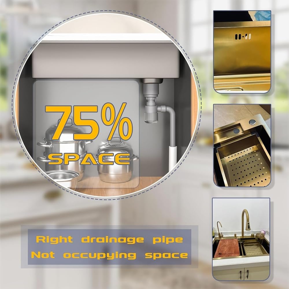 Gold Nano Stainless Steel Kitchen Sink - Single Bowl Workstation with Integrated Waterfall Pull-Out Faucet & Complete Accessory Set (29.5 X 17.7 Inch)