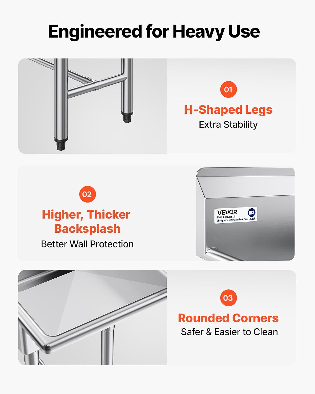 VEVOR 3 Compartment Sink, 18-Gauge 304 Stainless Steel, 14' x 16' x 11' Bowl Size, 3 Bay Commercial Kitchen Prep & Utility Sink with 2 Drainboards and Backsplash for Restaurant, Food Truck & Home Use