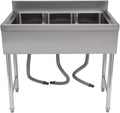 Stainless Steel Sink Set, Commercial Free Standing Three Bowl Kitchen Sink With Faucet & Filter Baskets, Portable Large Capacity 3 Compartment Kitchen Bar Sink, 37Inch Height Easy to Assemble