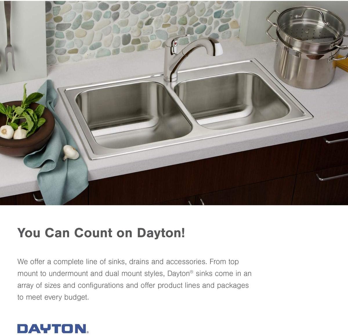 Elkay Dayton DSE233223 Equal Double Bowl Top Mount Stainless Steel Sink, 33 x 22