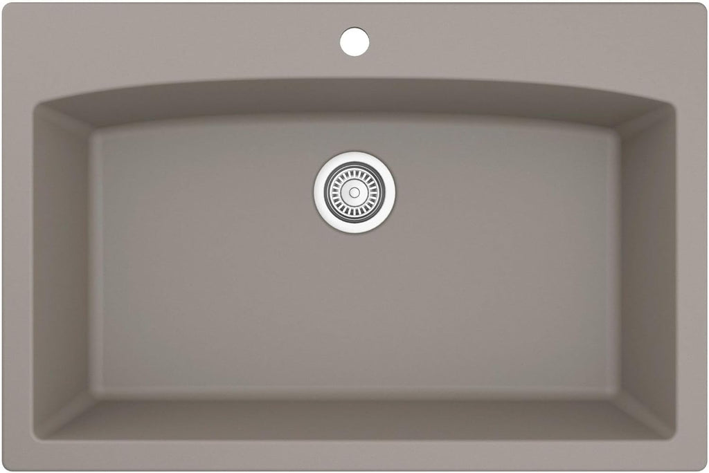 Karran QT-712 33 Inch Drop-In Quartz Composite Single Bowl Kitchen Sink, Top Mount, 1-Hole, Heat & Scratch Resistant, Easy Clean, Grey