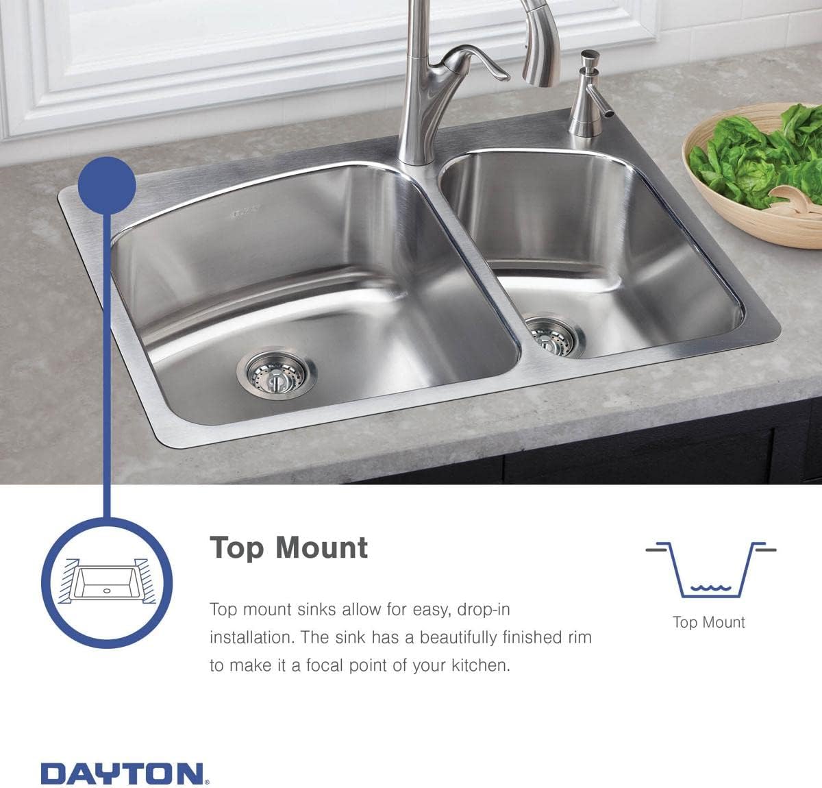 Dayton Stainless Steel 33' x 21-1/4' x 6-9/16', 5-Hole Equal Double Bowl Drop-in Sink