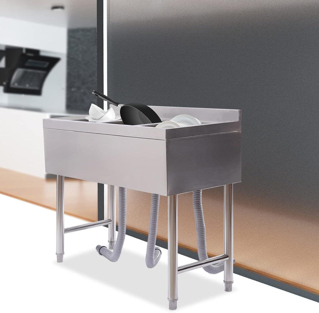 3 Compartment Sink Commercial Restaurants Sink 38.5' x 18.7' Triple Bowl Kitchen Sinks Freestanding Stainless Steel Utility Sink 300Lbs Capacity Bar Sink for Outdoor Restaurants| US STOCK