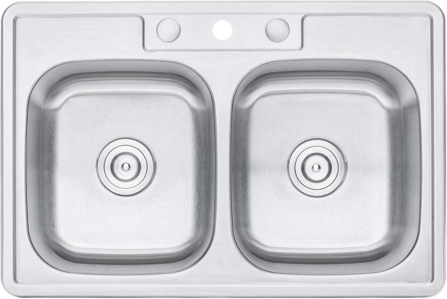 CozyBlock 33 x 22 x 9 Inch 50/50 Top-mount/Drop-in Stainless Steel Double Bowl Kitchen Sink with Strainer - 18 Gauge Stainless Steel-3 Faucet Hole