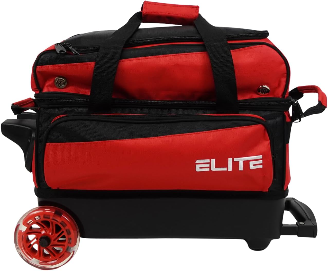 ELITE Deluxe 2 Ball Bowling Bag with 5' Smooth Wheels - Large Accessory Pocket, Shoe Compartment, 36' Extendable Handle
