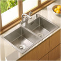 Brushed Double Bowl Kitchen Sink Prep Sink Rv Sink with Faucet & Drain Assembly Drop in or Undermount (D-78 * 43 * 21Cm