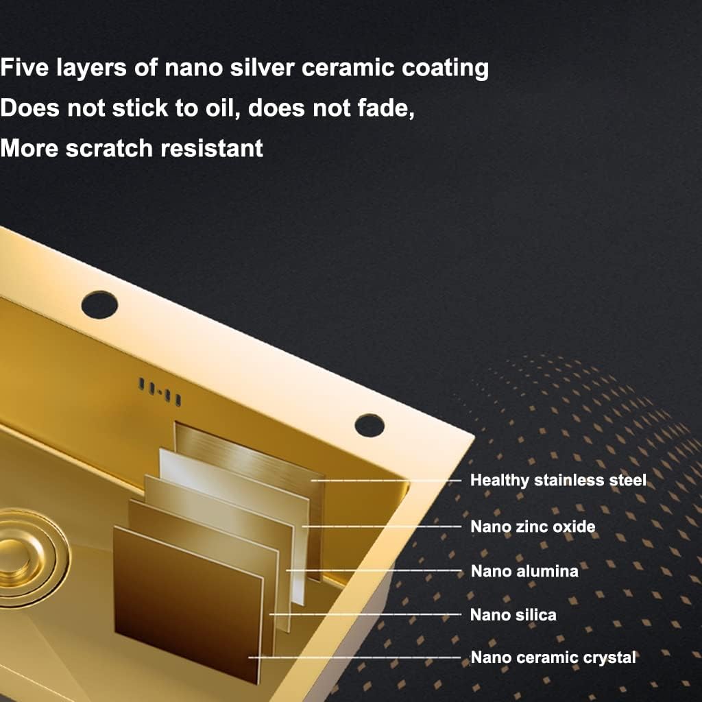 Kitchen Sink 304 Stainless Steel RV Sink Single Bowl Bar Preparation with Pull-Out Faucet and Installation Kit Drop-in Or Undermount (Color : Gold, Size : 72x45x21cm) (Gold 72x45x21cm)