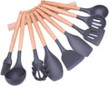 Wood Handle Silicone Nonstick Kitchen Utensil Set for Cooking Gadgets Cooking Utensils Set with Wood Handles Cookware ladle，