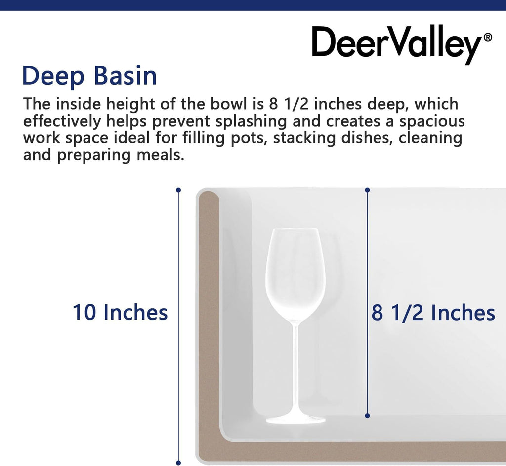 DeerValley Double Bowl White Kichen Sink 33 inch, Ceramic Apron Front Farmhouse Sink, Deep Drop-in Fireclay Undermount Large Sinks with Grid & Strainer