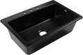 Sinkology Jackson 33 Inch Drop-In Fireclay Kitchen Sink Matte Black Single Bowl – Deep Basin, 3 Pre-Drilled Faucet Holes, Fits 36 Inch Cabinet