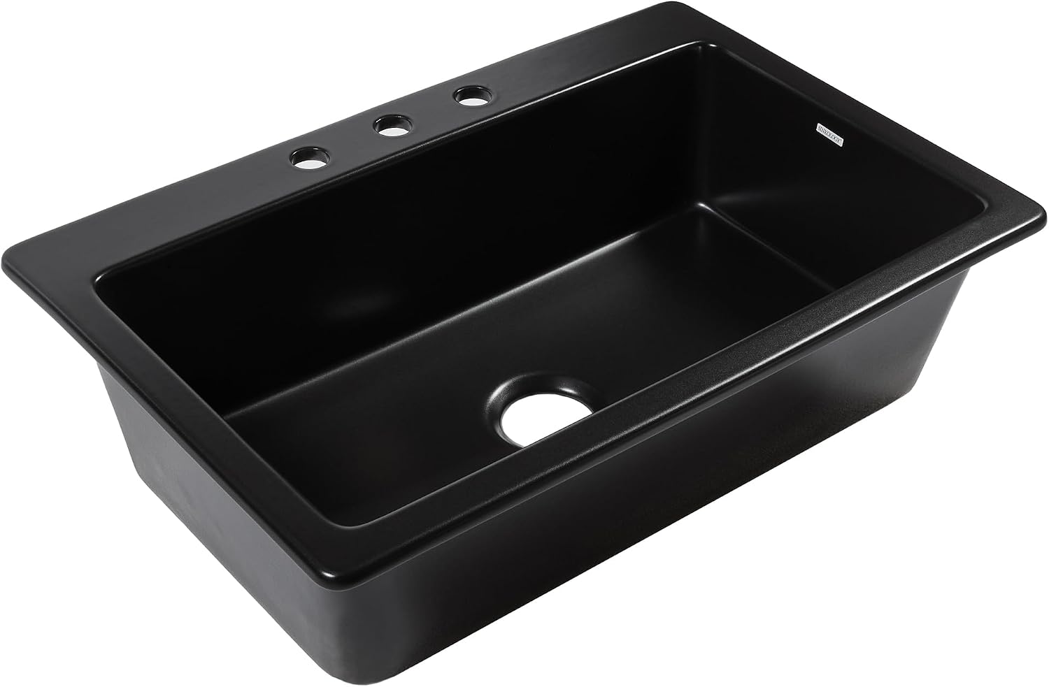 Sinkology Jackson 33 Inch Drop-In Fireclay Kitchen Sink Matte Black Single Bowl – Deep Basin, 3 Pre-Drilled Faucet Holes, Fits 36 Inch Cabinet