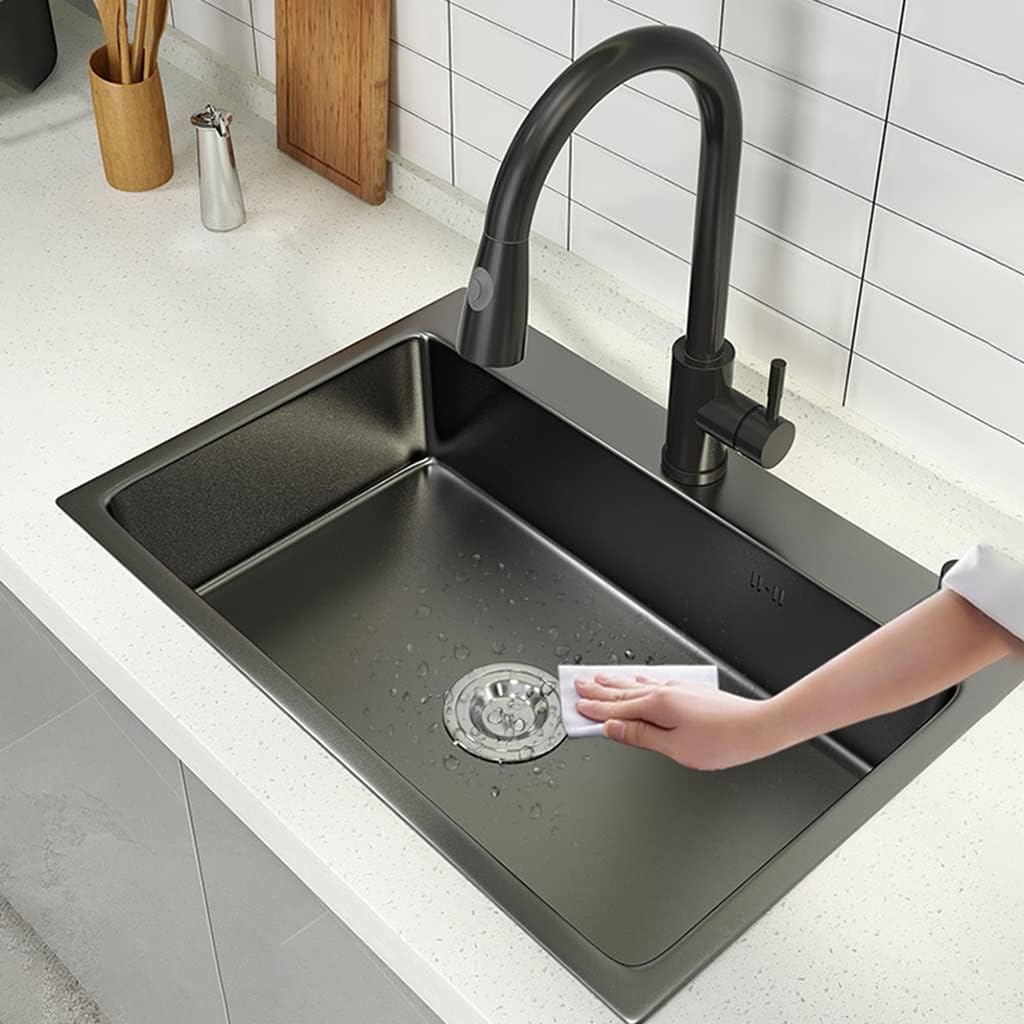 Kitchen Sink Single Bowl Bar Prep Black Nano Stainless Steel RV Sink Wet Bar & Prep Sink with Pull Out Faucet & Drain Top Mount Or Undermount (Color : Black, Size : 68x45x22cm) (Black 65x45x22cm)