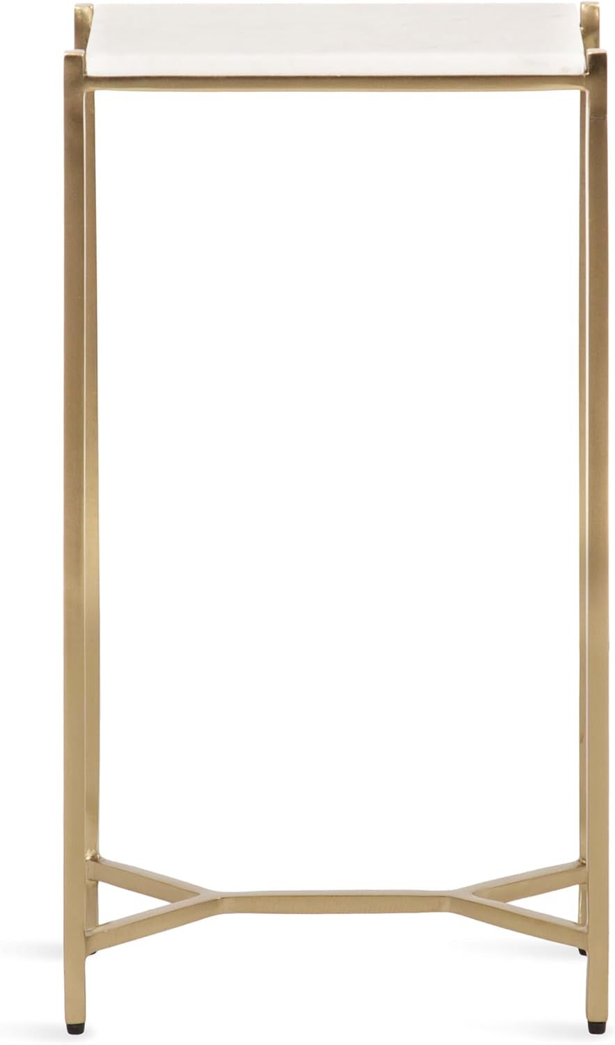 Kate and Laurel Aguilar Modern Glam Slim Side Table; 12 x 7 x 22; White Marble and Gold; Decorative Narrow End Table for Use as Skinny Bedroom Nightstand or Living Room Mini Table