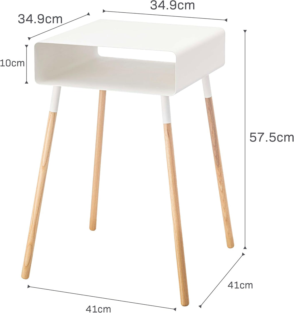 YAMAZAKI Home Plain Side Table with Open Storage Shelf, Rectangular Accent Space Saving Living Room Bedroom Couch End Table - Tall, 23' - Steel + Wood