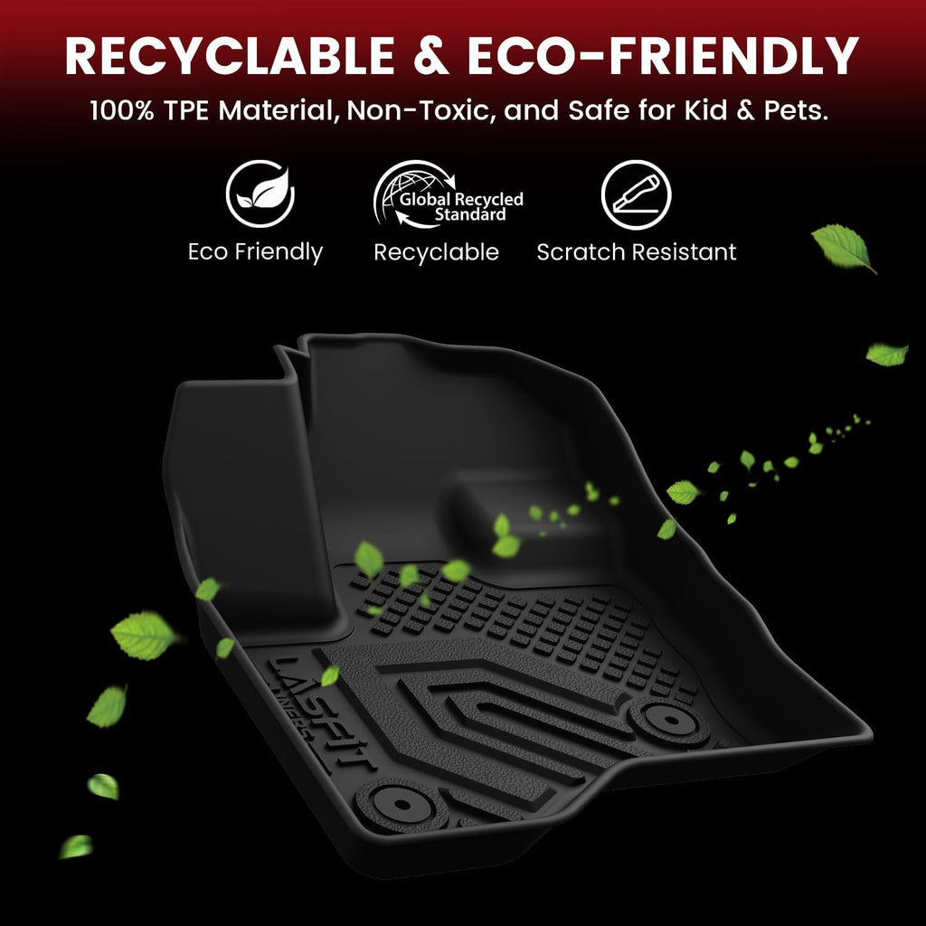 LASFIT All Weather Floor Mat Set for 2009–2019 Ford Flex & 2010–2019 Lincoln MKT – 3 Rows Custom Fit Floor Mats + Cargo Liner & Seat Back Protectors – Premium TPE Interior Full Coverage Protection