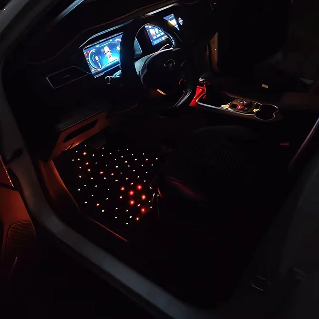 Starlight LED Car Floor Mats, 4pcs Shiny Starry Sky Star Light Floor Mats, App Control Washable Fiber Optic Lights Universal Automotive Decoration Atmosphere Light
