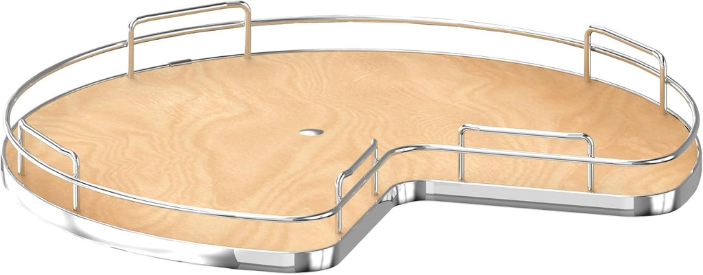 REV-A-SHELF 28' Maple Solid Bottom Kidney-Shaped Lazy Susan for Corner Base Cabinet w/Swivel Bearing