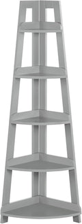 RiverRidge Amery 5-Tier Corner Ladder Shelf - Narrow Corner Shelf Maximizes Storage & Display in Small Spaces - Gray Open Shelving Design for Bathroom, Living Room, Office