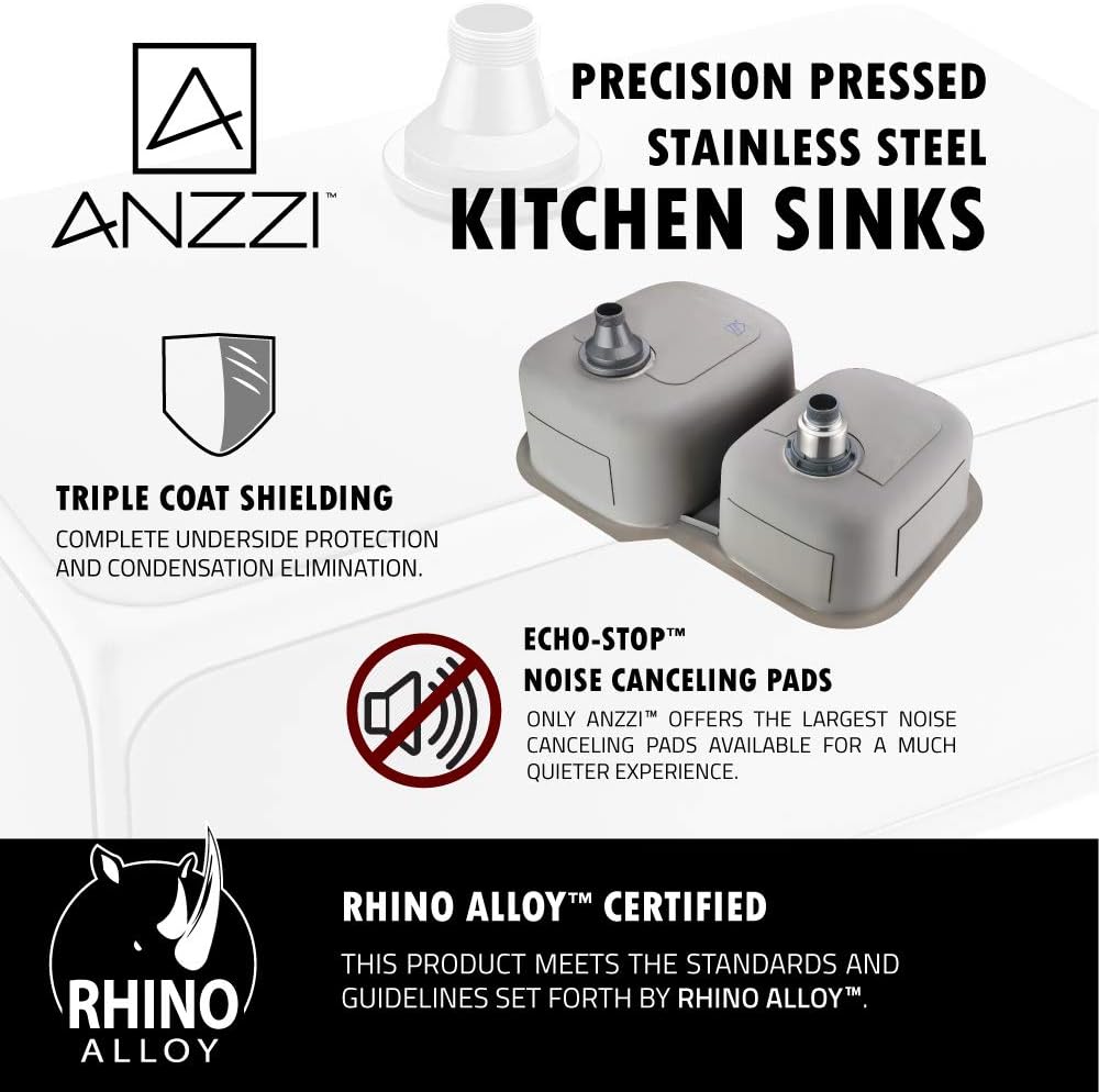 ANZZI Moore 32 Inch 304 Stainless Steel Undermount Double Kitchen Sink with 60/40 Split, 16 Gauge Deep Soak Dual Basin Bowl Kitchen Sink with Bottom Grid, Strainer, and Drain, K-AZ3220-3B