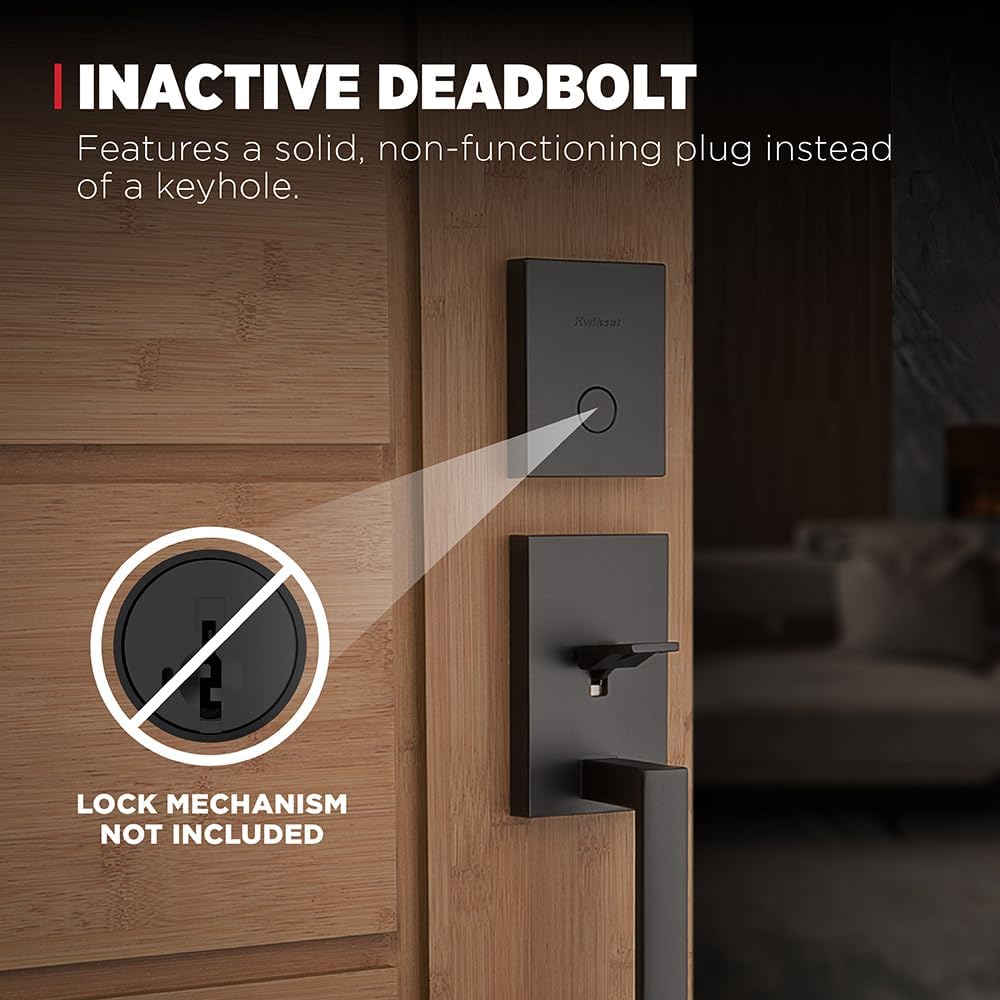 Kwikset San Clemente Front Door Lock Handle and Deadbolt Set, Entry Handleset with Non-Functioning Front Door Lock Handleset, Inactive Deadbolt, Matte Black, Bundle Pack