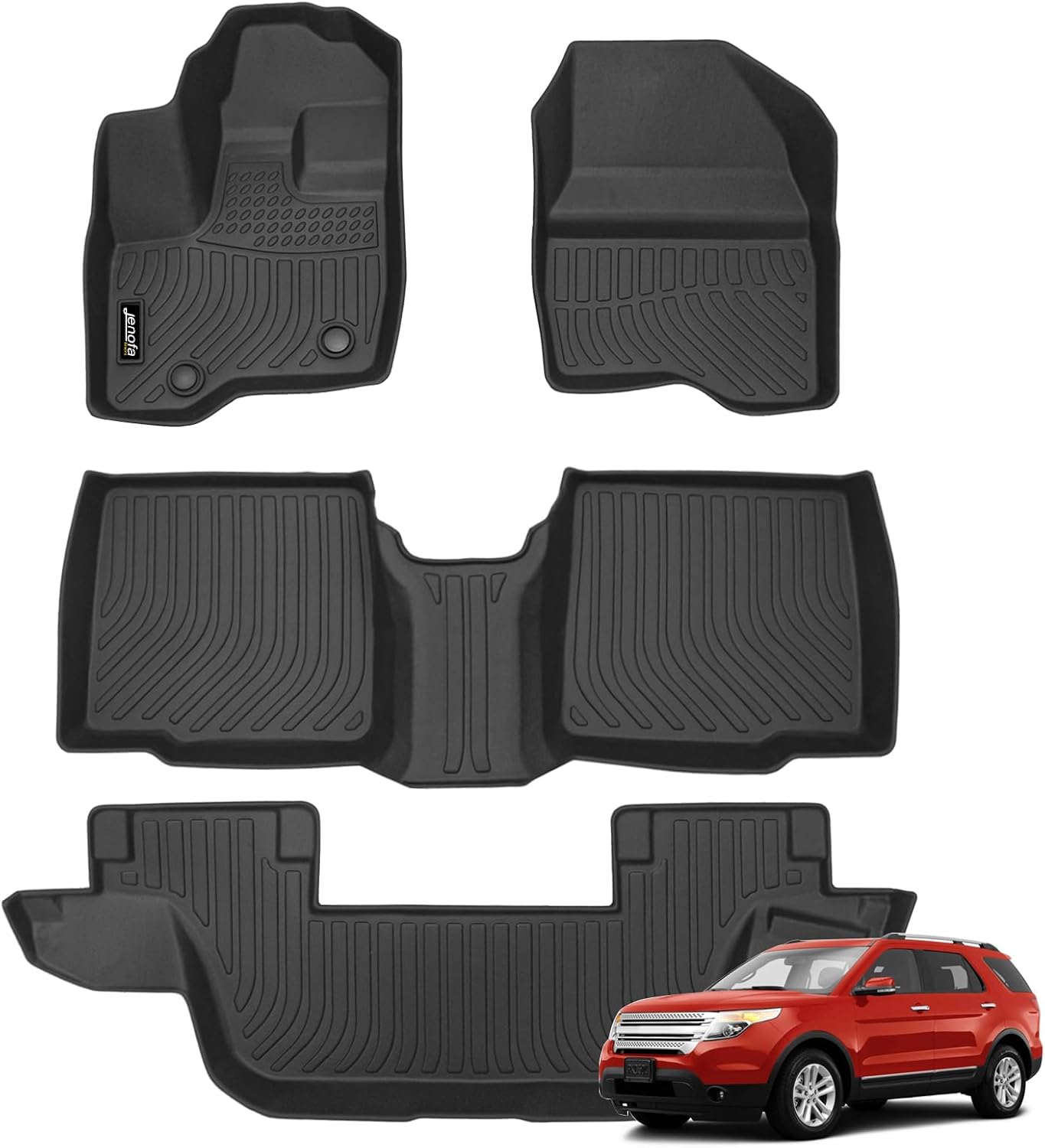Jenofa-Floor Mats for 2011-2014 Ford Explorer 7 Passenger Bench Seat Floor Liner All Weather Custom Fit 2011-2014 Ford Explorer Durable Floor Liners Car Mat for Ford Explorer Accessories Black