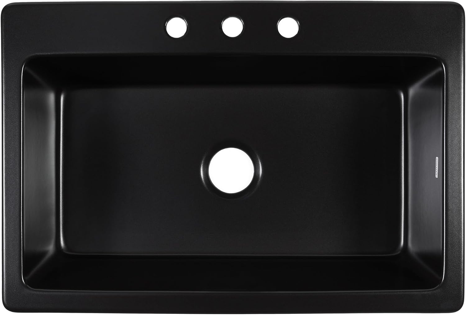 Sinkology Jackson 33 Inch Drop-In Fireclay Kitchen Sink Matte Black Single Bowl – Deep Basin, 3 Pre-Drilled Faucet Holes, Fits 36 Inch Cabinet