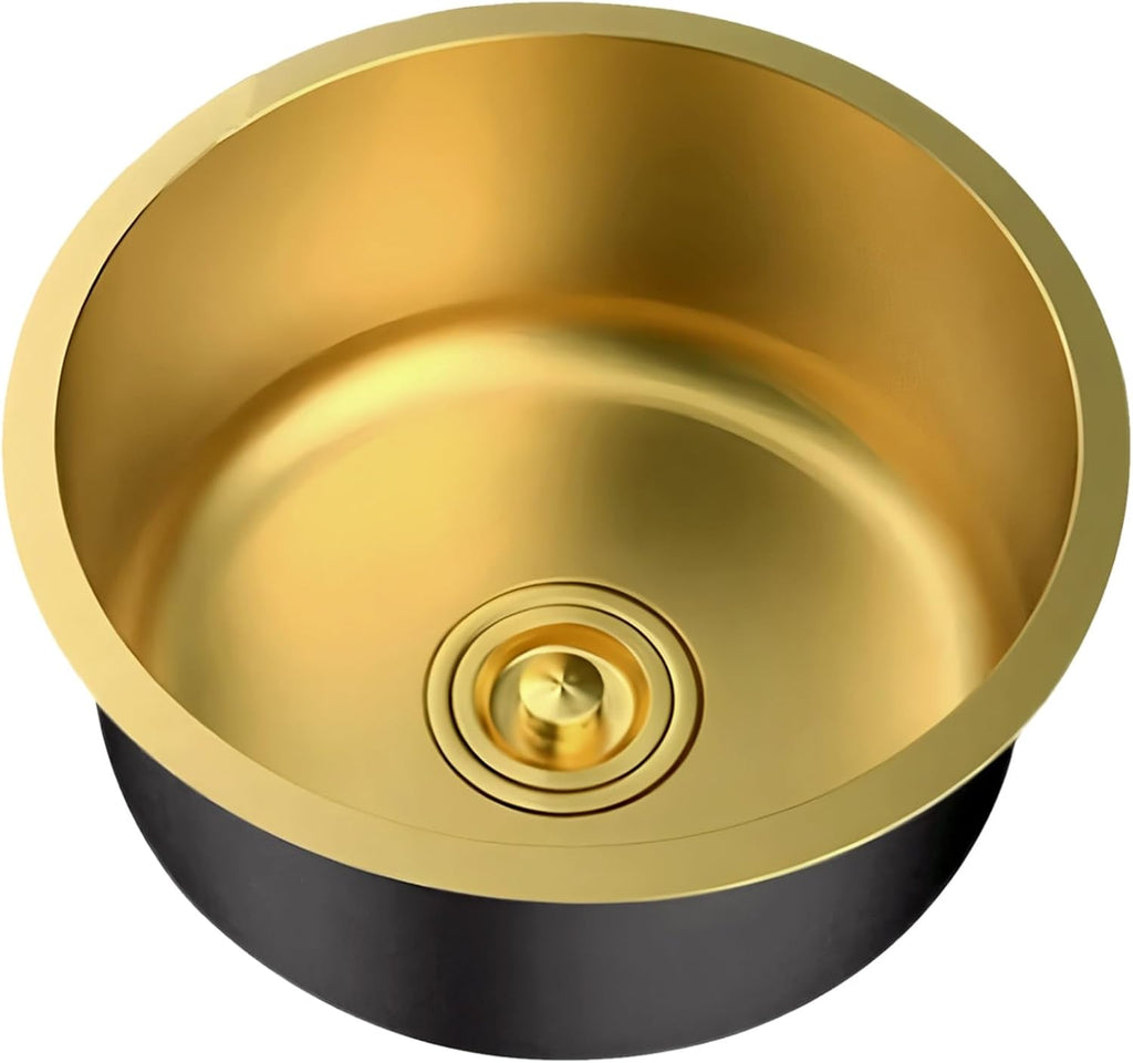 304 Stainless Steel Single Bowl Kitchen Sink, Drop-In/Undermount Workstation Sink With Drain, Handmade Small Wet Bar Sink For RV, Home, Office, Durable Washing Basin Pool(Gold,32x32x19cm)
