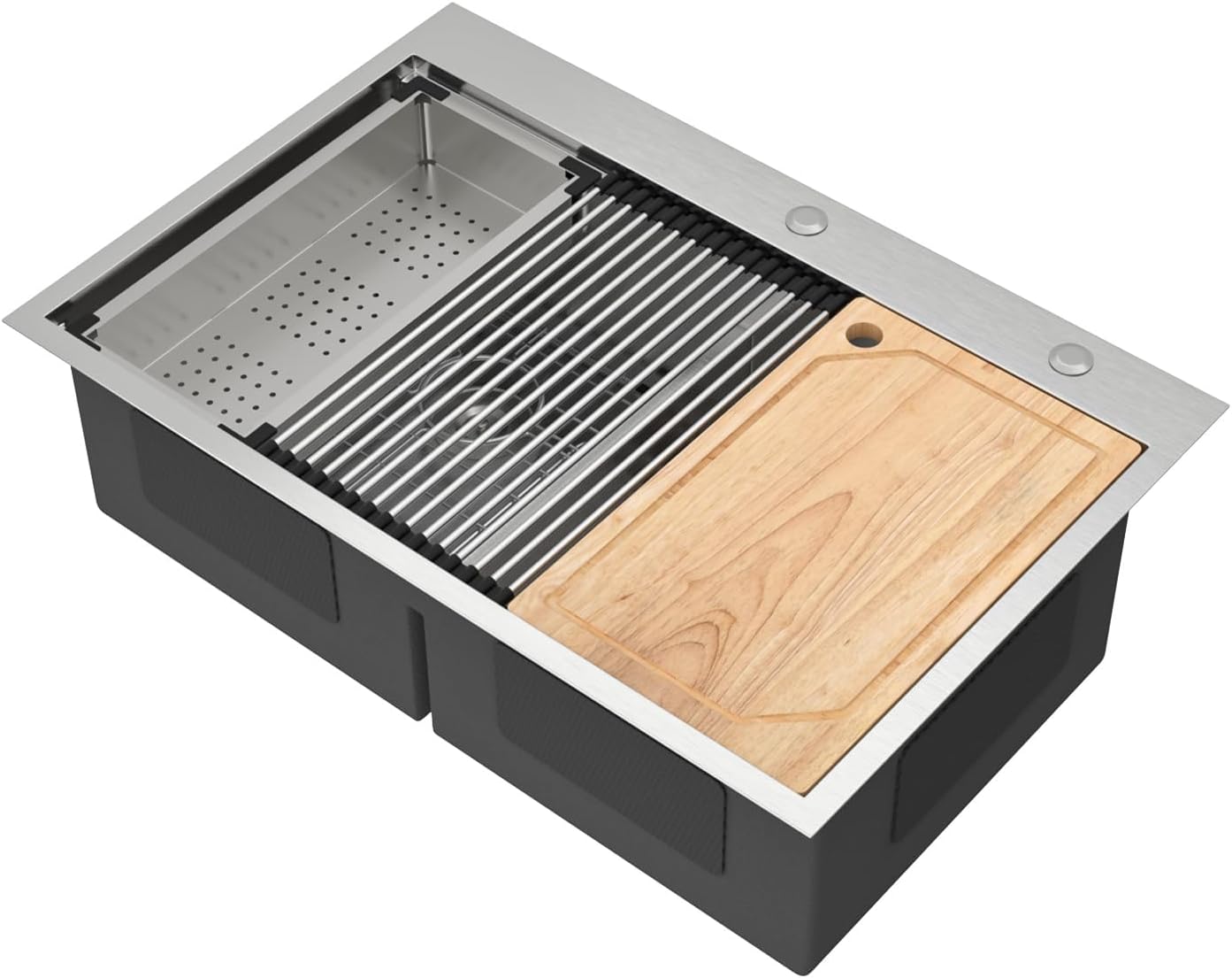 33x22 Double Bowl Drop In Kitchen Sink - Workstation All-In One 16 Gauge T-304 Stainless Steel Low Divide Topmount 2 Pre-drill Holes Sink with Accessories for Kitchen#TLDB-501