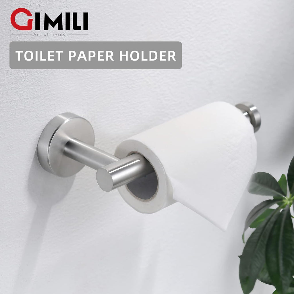 GIMILI 2 Pack 4 Piece Bathroom Hardware Set Brushed Nickel,Stainless Steel Bathroom Accessories Set, Towel bar Kit Wall Mounted, Toilet Paper Holder, Towel Bars, Robe Hook,Towel Rails and Rings