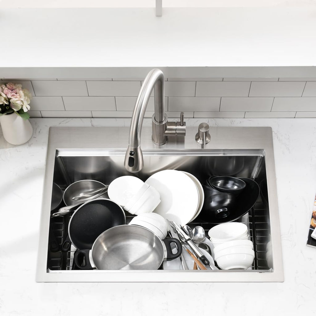 26 inch Drop in Kitchen Sink - VOKIM 26'x 19' Inch Drop in sink Workstation 16 Gauge Single Bowl Kitchen Sink With Cutting Board& colander
