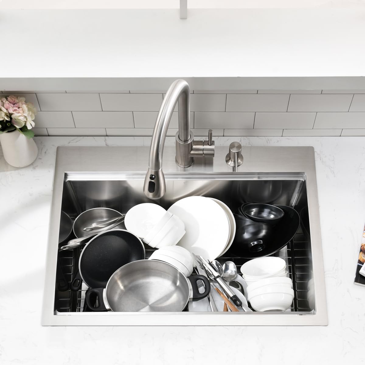 26 inch Drop in Kitchen Sink - VOKIM 26'x 19' Inch Drop in sink Workstation 16 Gauge Single Bowl Kitchen Sink With Cutting Board& colander