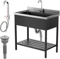 ROVSUN Stainless Steel Utility Sink, 18-gauge Free Standing with Faucet & Legs for Laundry Room, Kitchen, Restaurant, Garage, Outdoor Garden, Backyard, Industrial 20'D x 36'W x 35.5'H Black