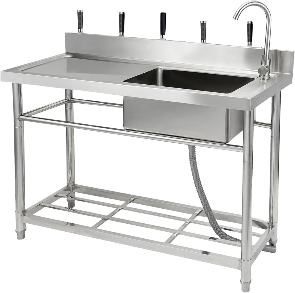 47x20x37 Inch Commercial Stainless Steel Utility basin - Single Compartment with Faucet & Base Frame, Adjustable Legs & Storage Shelf, Freestanding Prep basin for Kitchen or Garage