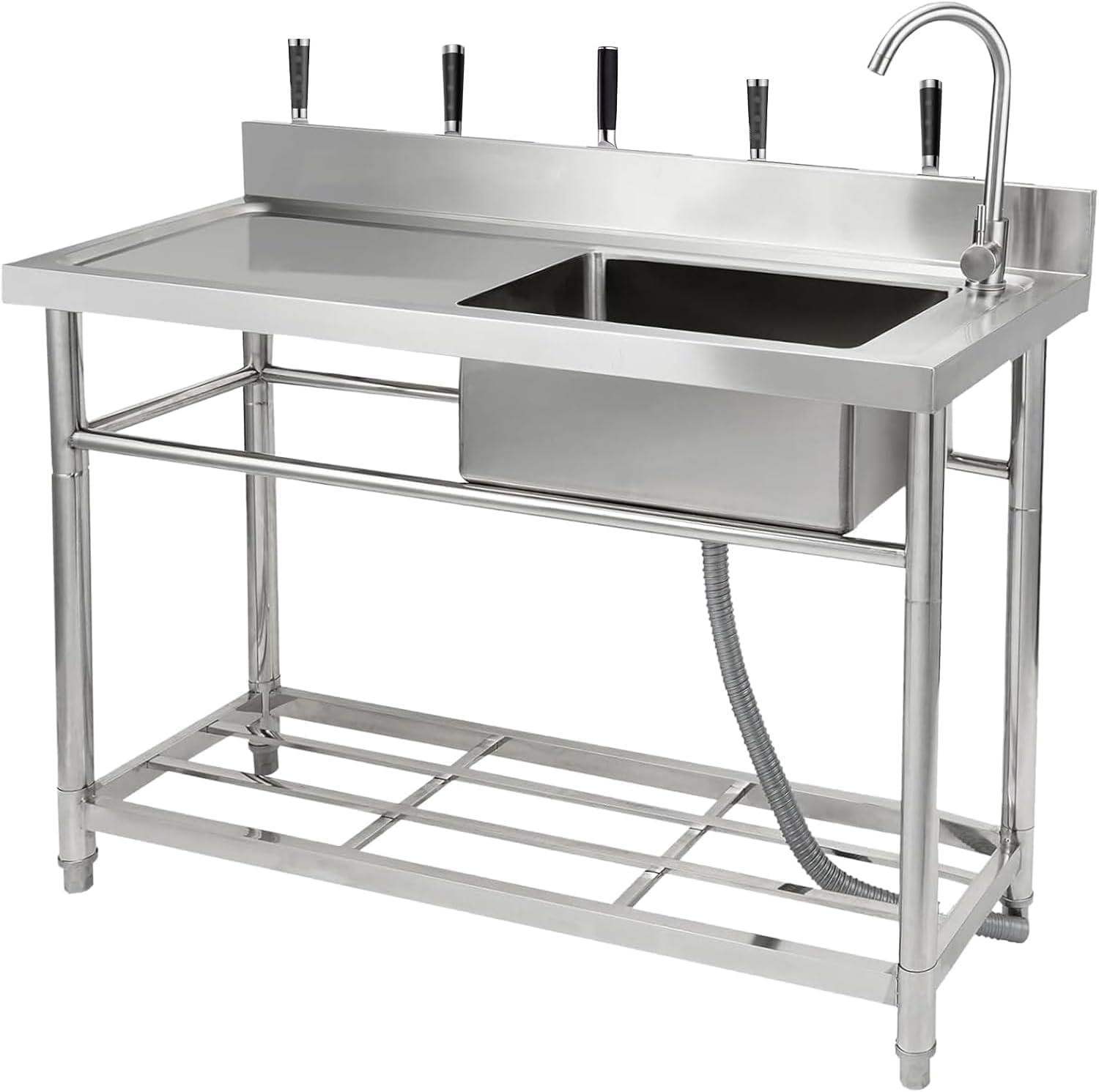 47x20x37 Inch Commercial Stainless Steel Utility basin - Single Compartment with Faucet & Base Frame, Adjustable Legs & Storage Shelf, Freestanding Prep basin for Kitchen or Garage
