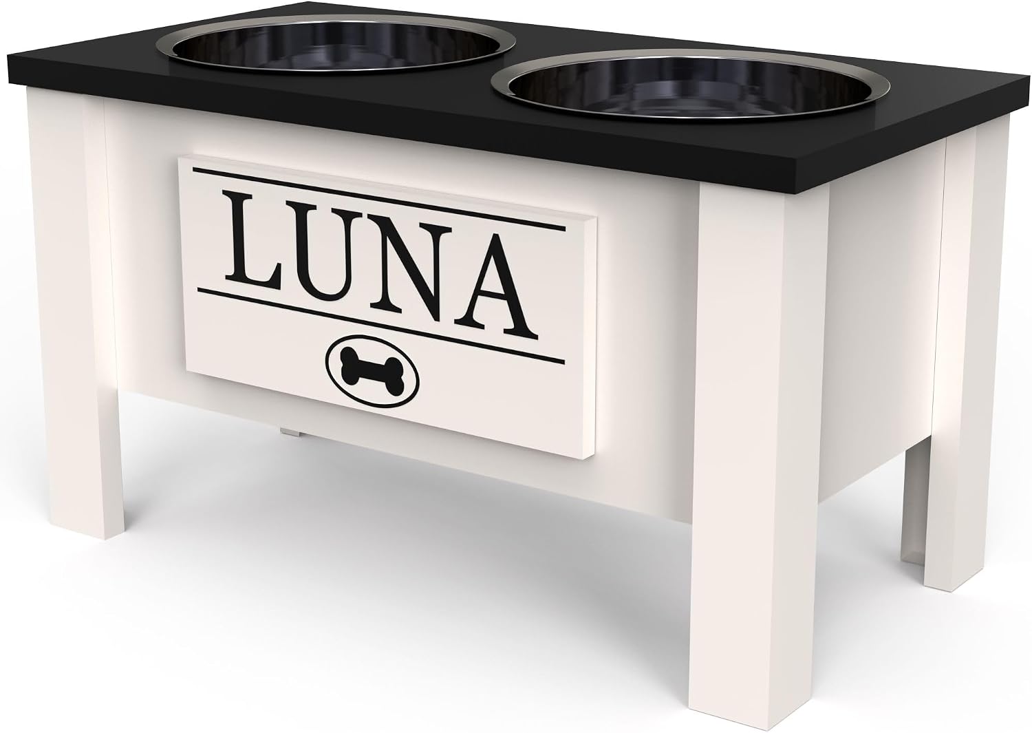 GTW Elevated Dog Bowl Stand for Large Dogs - Customized Feeding Station with Storage & Stainless Steel Bowls (Large, Black)