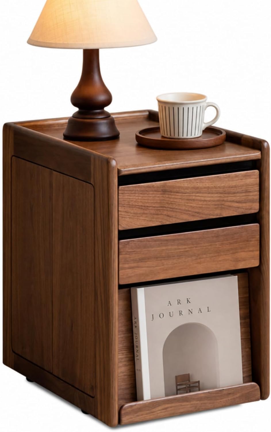 YESWOOD Solid Oak Wood Side Table with Wheels, Rolling Side Table with Storage, Narrow Bed End Tables for Bedroom, Living Room, Study(Natural, 19.69' D x 14.96' W x 22.76' H)