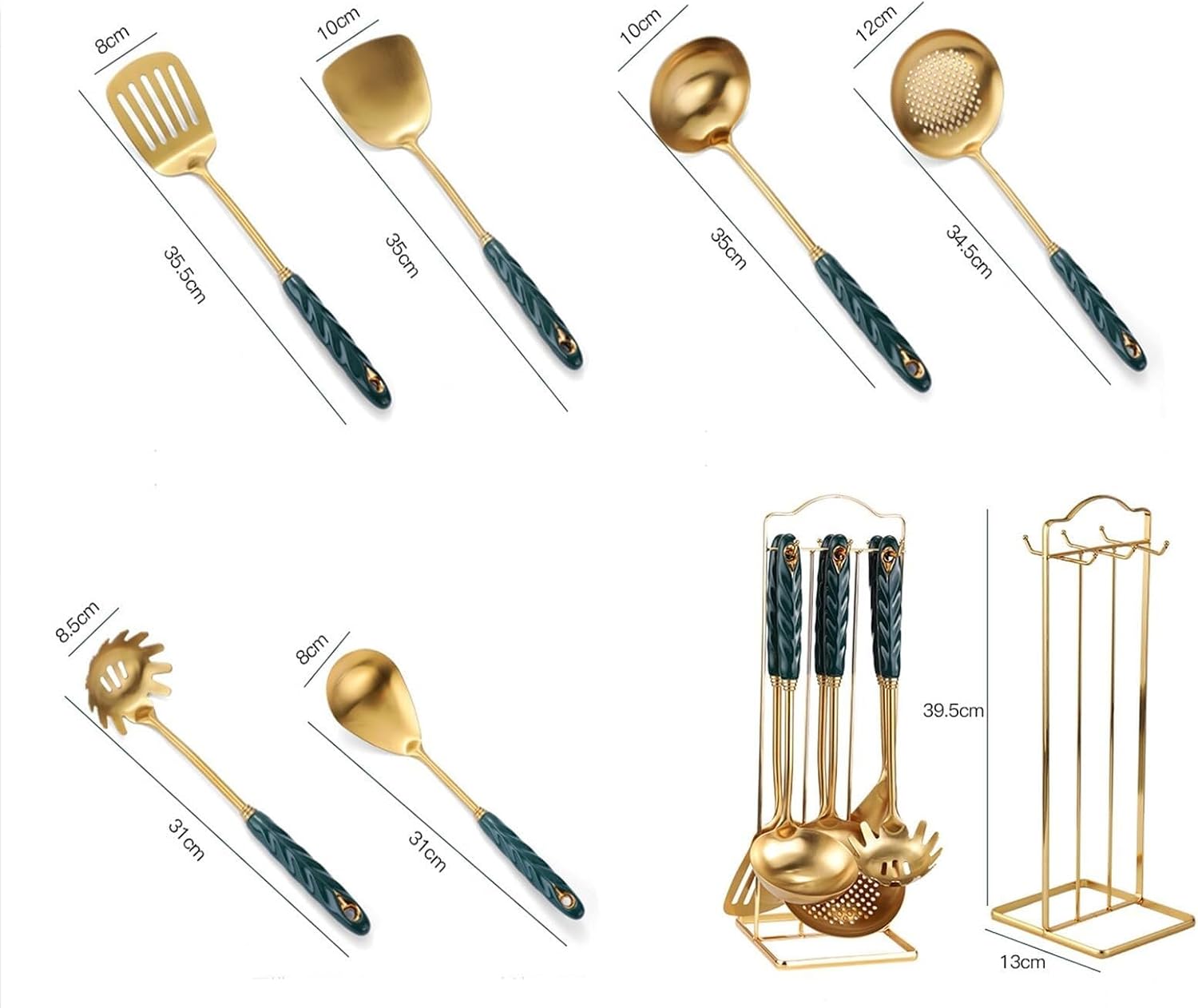 7 Pieces Ceramic Handle Stainless Steel Kitchenware Cooking Utensils Kitchen Utensils Set with Holder Include Slotted Spoon Slotted Spatula Large Spoon Soup L,Pink-One Size