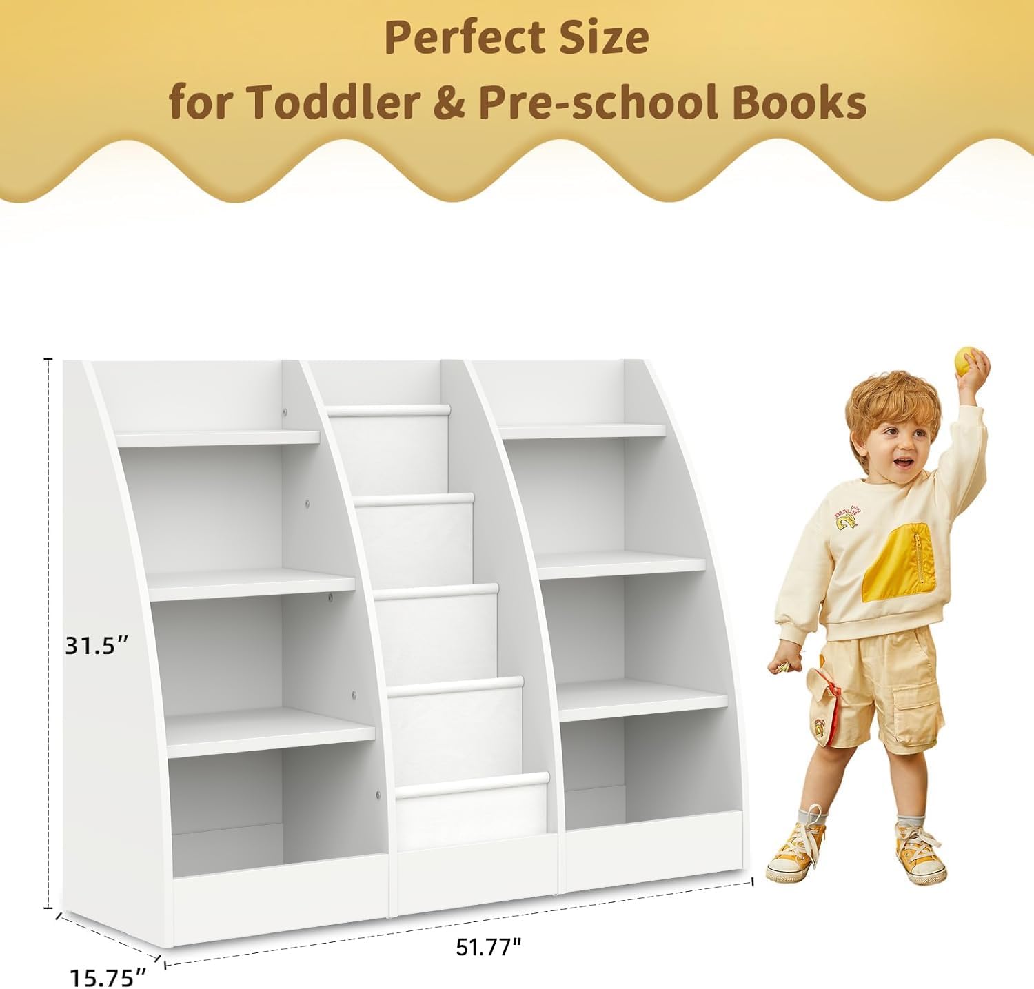 4 Tier Kids Bookshelf, 4 Layer Sling Kids Book Shelf for Kids Rooms, XL Wood Children Bookcase,Baby Storage Book Rack,Toddler Bookshelf, Book and Toy Organizer,Book Display Shelf for Bedroom, Nursery