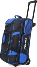 3 Ball Bowling Bags with Wheels & Shoe Pocket, Premium Bowling Ball Bag 3 Ball Roller, Effortless-Rolling 3 Ball Bowling Bag w/Multi-Storage Pockets & Telescopic Handle Extends to 40''
