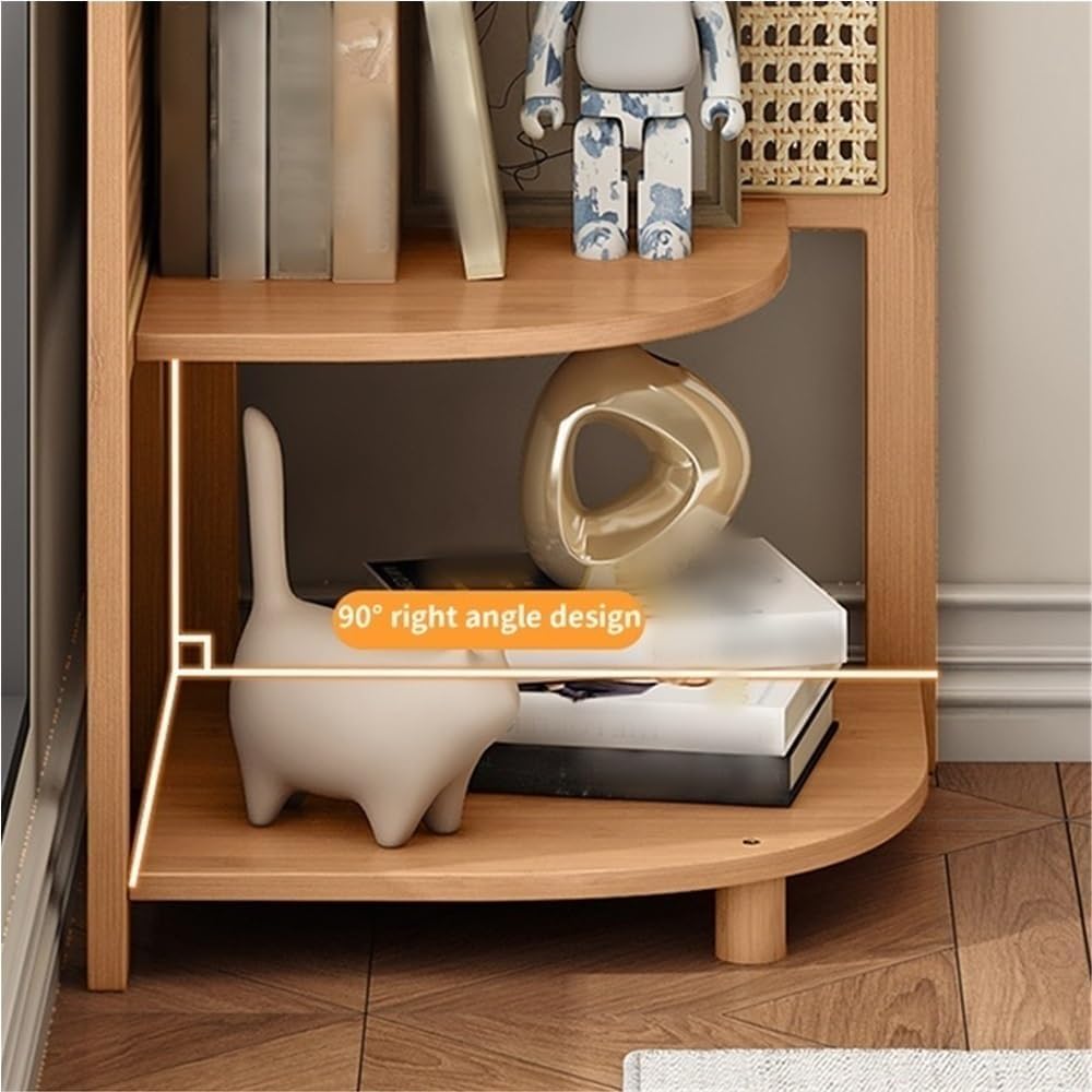 5 Tier Rattan Corner Shelf, Multi-Functional Corner Shelf, Corner Bookshelf, Triangular Rattan Shelf for Living Room, Bedroom(Natural)