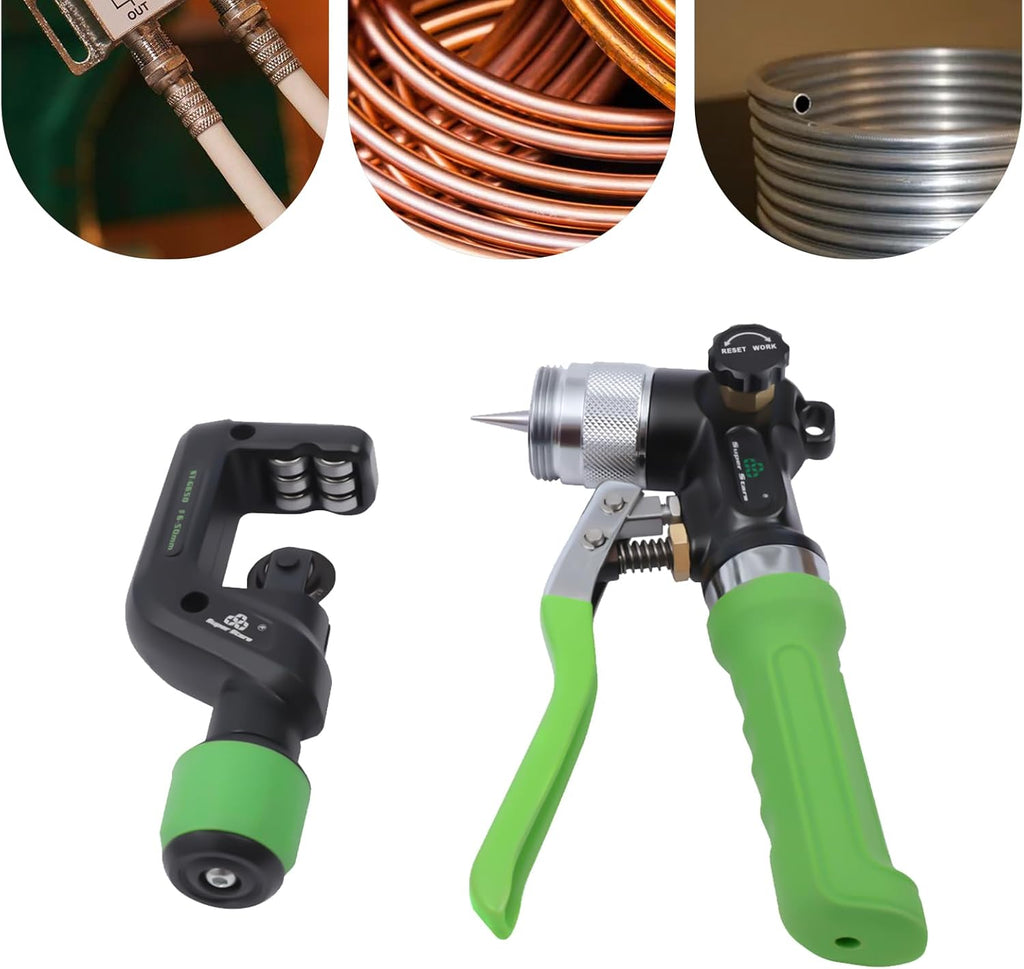 ST-300A Hydraulic Tube Expander Tool Kit, Tubing Expander HVAC Swaging Tool Kit, Hydraulic Expander Deburring Tool with 7 Expander Heads for 3/8 To 1-1/8 Inches Copper Pipes, Expand Copper, Brass