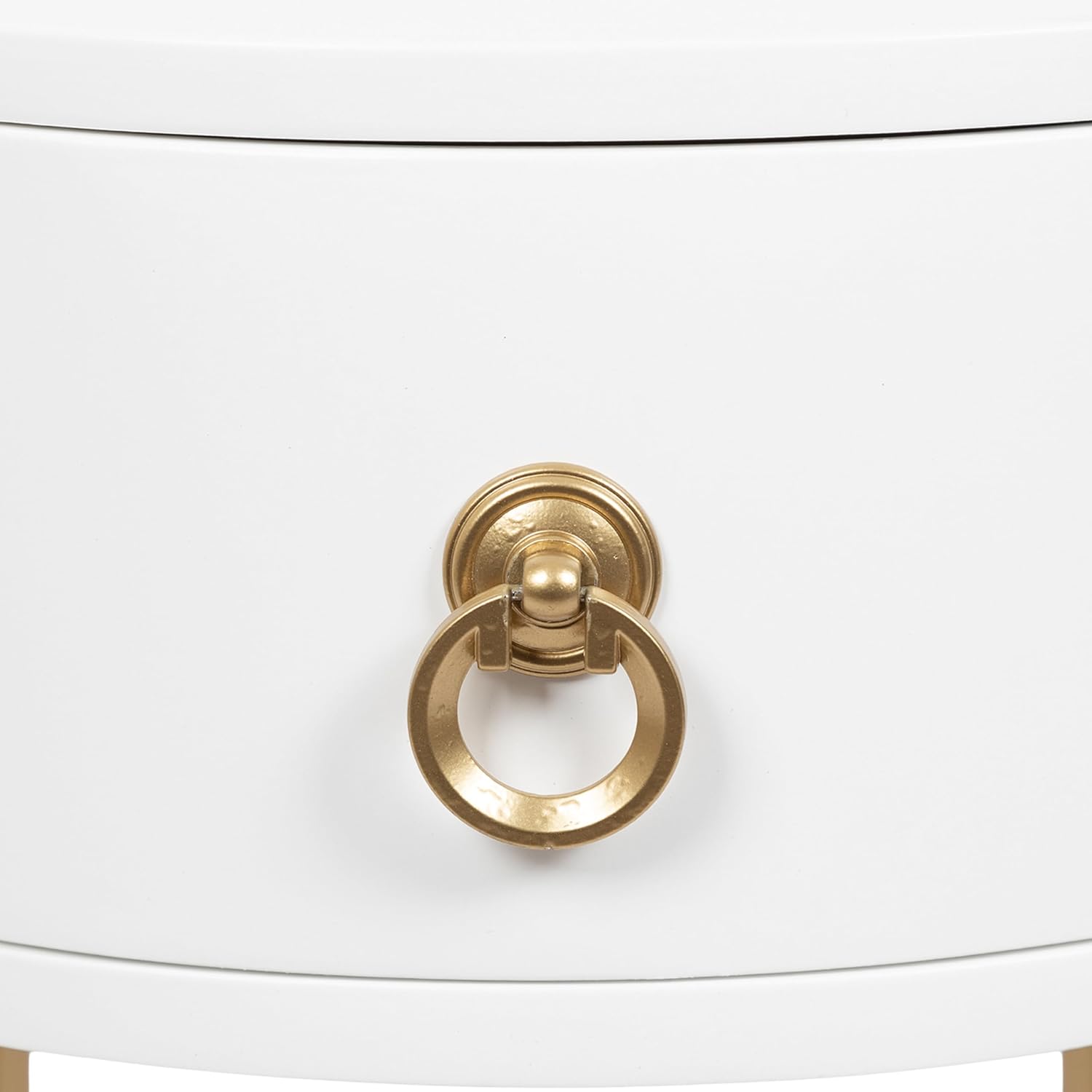 Kate and Laurel Decklyn Decorative Glam Oval Side Table; 16 x 12 x 24; White and Gold; Modern Round Living Room Table with Pull Drawer for Useful Storage