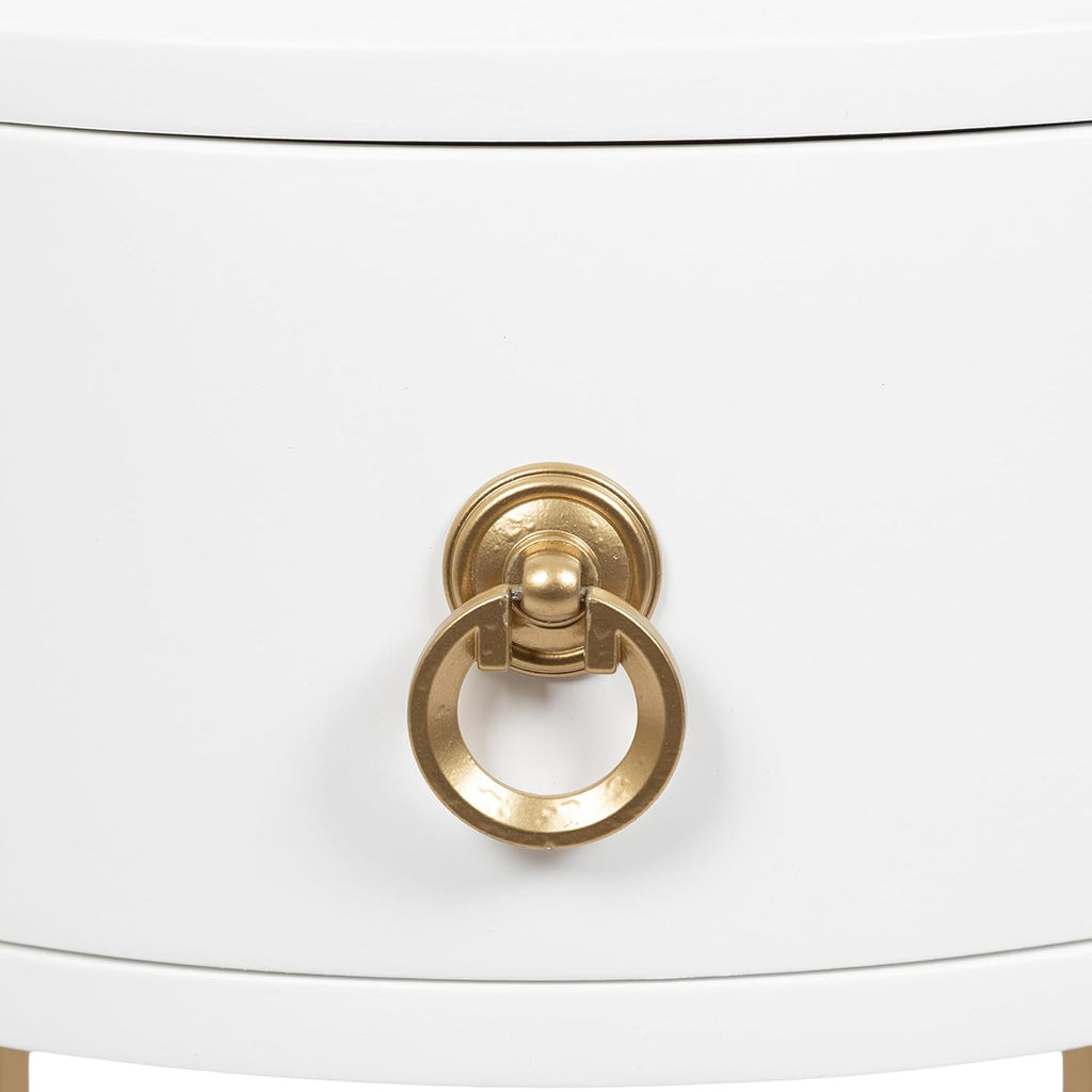 Kate and Laurel Decklyn Decorative Glam Round Side Table; 14 x 14 x 24; White and Gold; Modern Circle Living Room Table with Pull Drawer for Useful Storage
