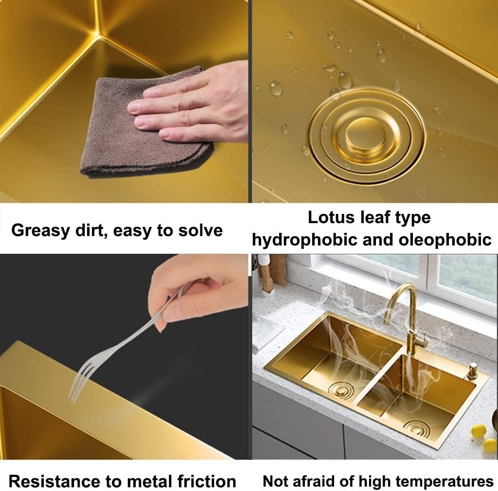 Gold Double Bowl Kitchen Sink 29.5×15.7inch Stainless Steel Bar Laundry Trough with Sink Accessories Top Mount & Undermount (Color : Gold, Size : 75x40x22cm) (Gold 75x40x22cm)
