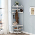 GiftGo Corner Hall Tree with Shoe Bench Entryway Coat Rack with 10 Metal Movable Hooks Freestanding Clothes Rack Shoes Shelf Organizer for Home Office Bedroom (White)