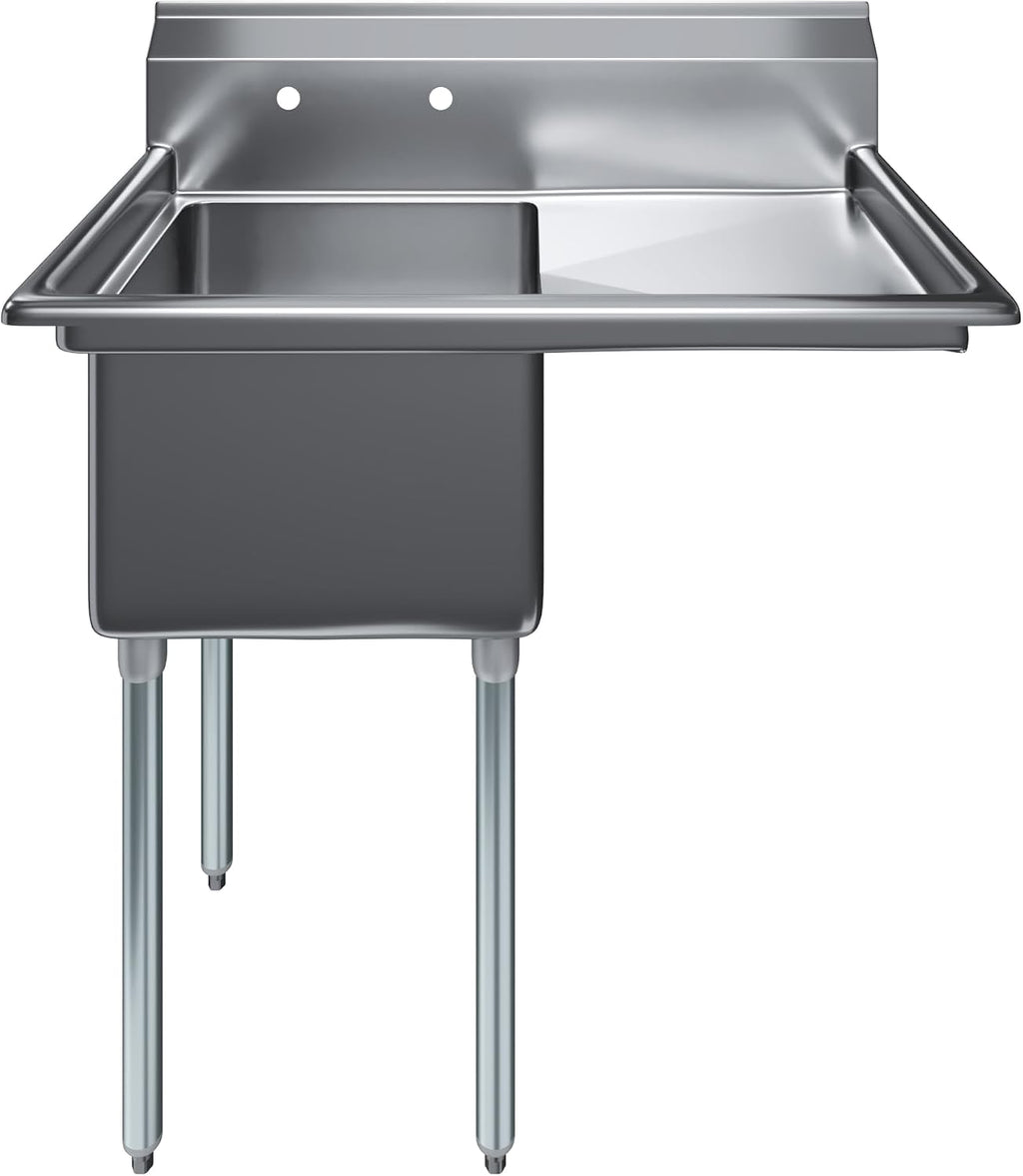 Stainless Steel Prep & Utility Sink | 304 Stainless Steel | Restaurant, Kitchen, Laundry, Garage | NSF (23 in. x 39 in. | One Bowl | Right Drainboard)