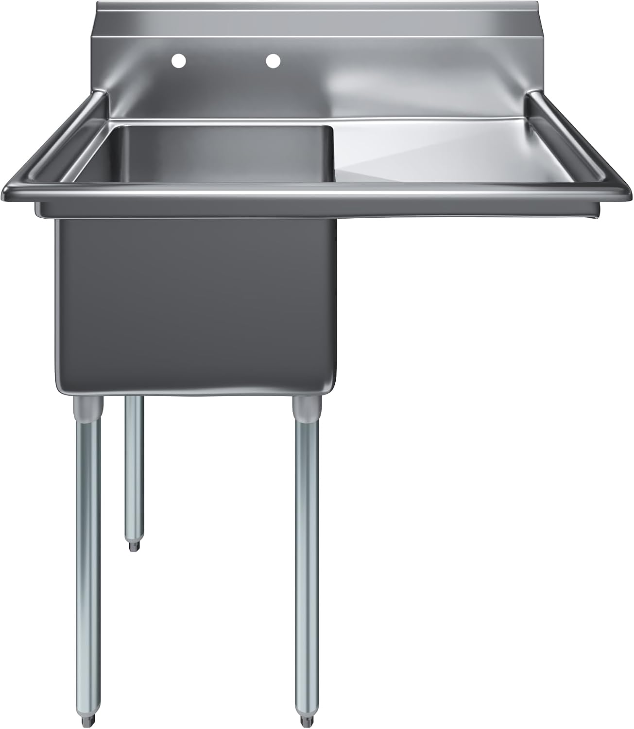 Stainless Steel Prep & Utility Sink | 304 Stainless Steel | Restaurant, Kitchen, Laundry, Garage | NSF (23 in. x 39 in. | One Bowl | Right Drainboard)