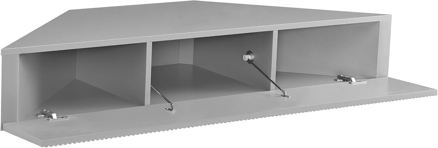 24/7 Shop at Home French 47 inch Modern Floating TV Console Table with 3D Wavy Panel Door, Wood Entertainment Center with Storage Space, Wall Corner Shelf for Living Room, Bedroom, Office, Gray Pure
